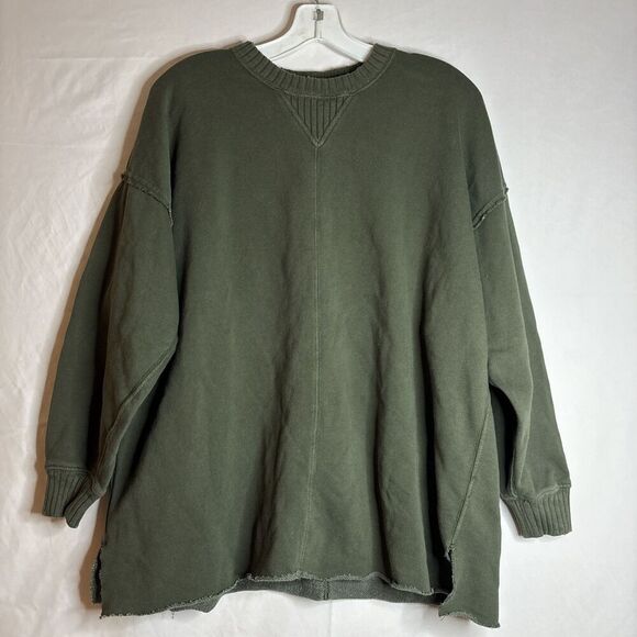Aerie Down To Earth Crewneck Distressed Sweatshirt Women's Size XS Olive Green - Picture 1 of 16